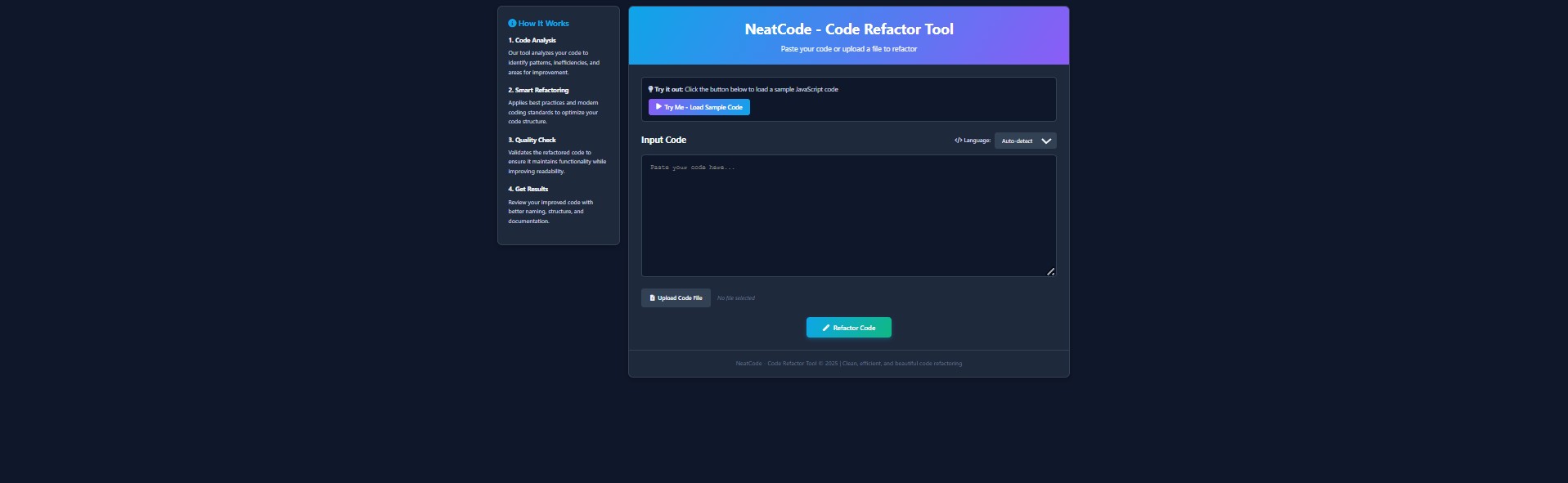 NeatCode - AI-Powered Code Refactoring Tool Screenshot